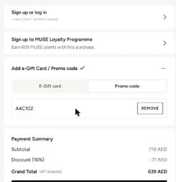 AAC102 في سلة ليفل شوز الإمارات كزائر: 710 → 639 درهمًا (خصم 10% على منتج بنجمة من فيجا)